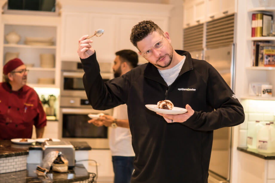 Justin enjoying one of Chef Kevin's amazing deserts!